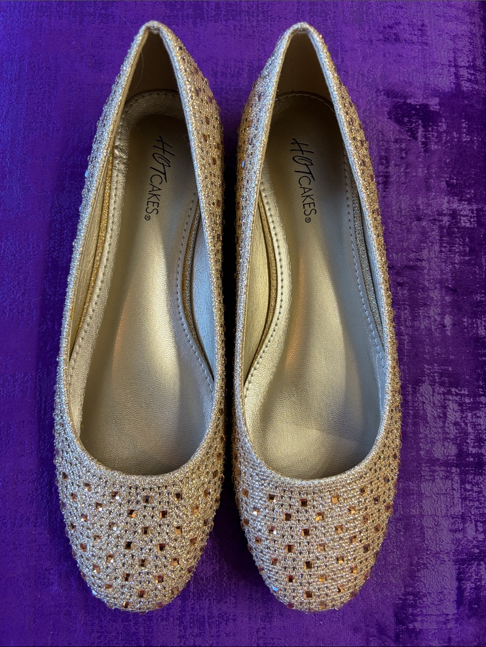 Hot Cakes Metallic Gold Glitter Woven Ballet Flats